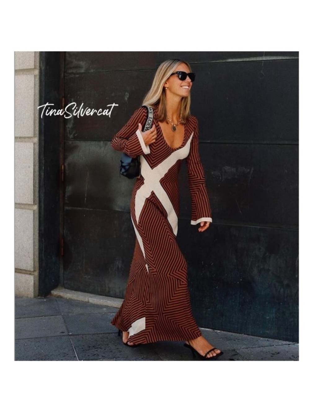 BLOGGER'S FAVE! Zara Striped Midi Dress Brown Sz XS, Small NWT